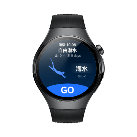 HUAWEI WATCH 5 的多种运动界面，展示了其有 100+ 的运动模式可供选择