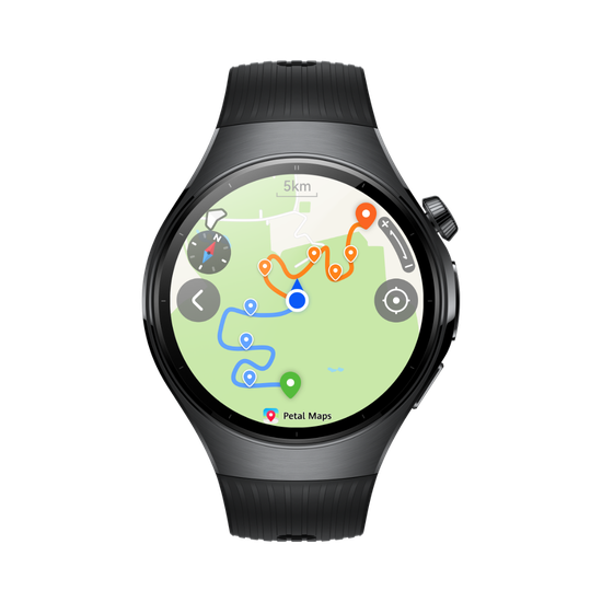 HUAWEI WATCH 5 的多种运动界面，展示了其有 100+ 的运动模式可供选择