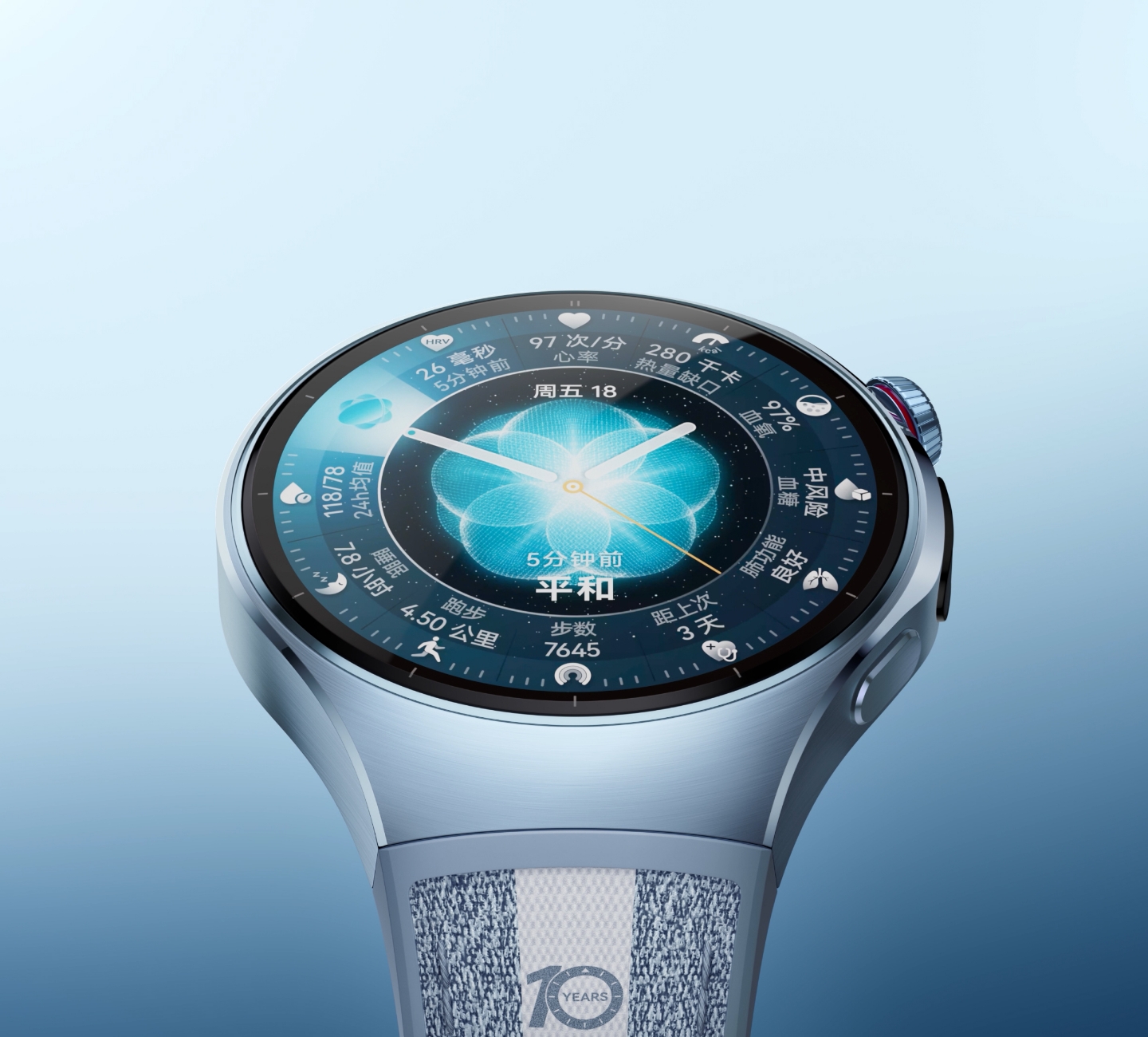 HUAWEI WATCH 十周年正面图与表冠细节展示
