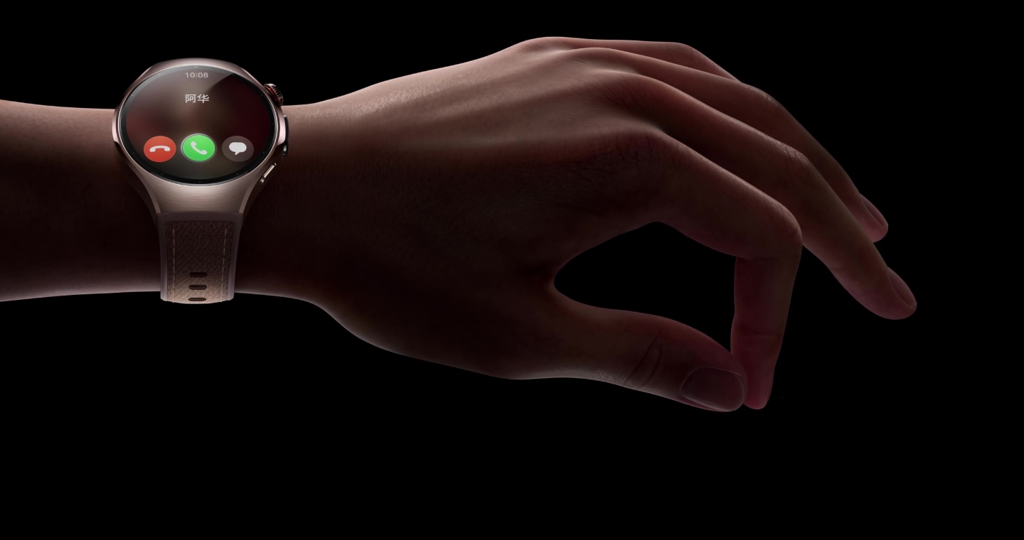 HUAWEI WATCH 5 的手势操控功能，展示了通过手指划一划可实现滑动选择的功能