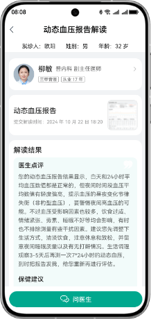 展示了 HUAWEI WATCH D2 的权益提供动态血压报告解读