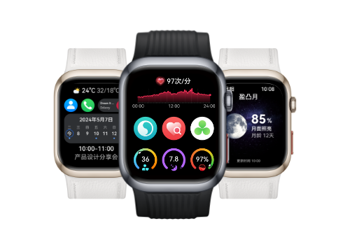 HUAWEI WATCH D2 的 手表界面，展示了多功能卡片功能