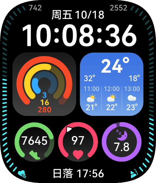  展现了 HUAWEI WATCH D2 常规情况下的自定义表盘