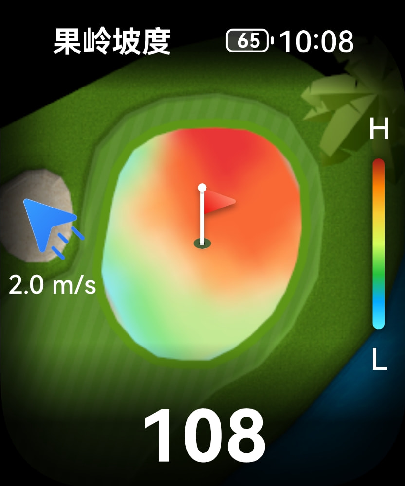 HUAWEI WATCH FIT 5 Pro 表盘显示高尔夫球场果岭视图，展示了手表支持果岭自旋转功能