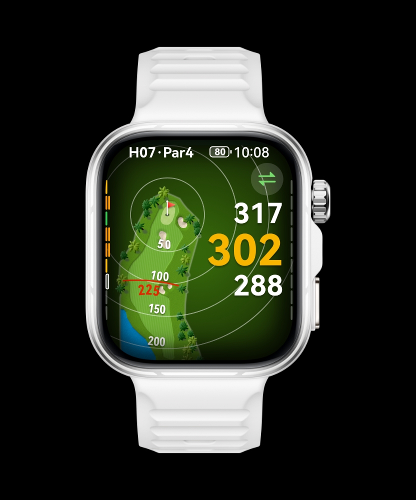 HUAWEI WATCH FIT 5 Pro 表盘正面视图，展示了手表支持高尔夫计分功能