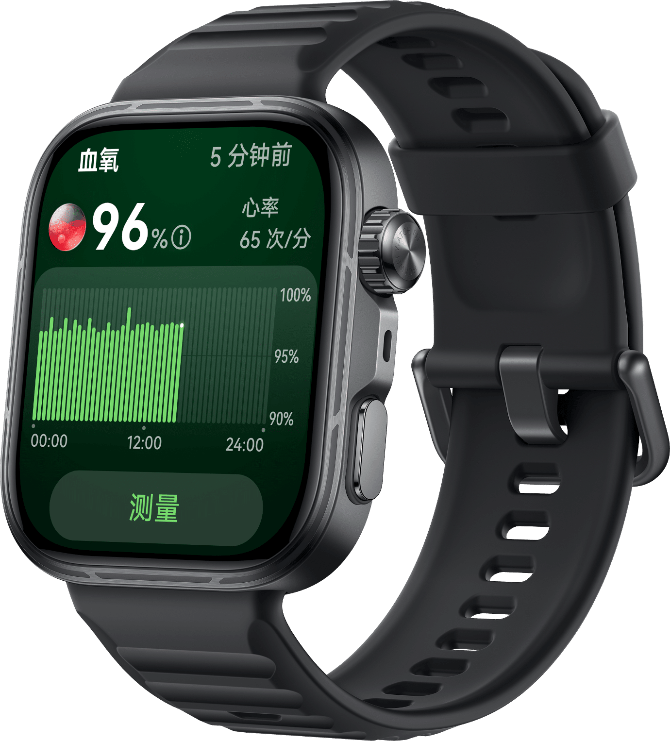 HUAWEI WATCH FIT 5 Pro 三色，表盘上分别显示了血氧、HRV、心率不同界面，展示了手表支持健康管理功能