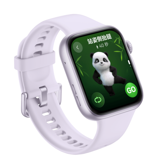 三款 HUAWEI WATCH FIT 5 熊猫微运动界面，展示了手表的腕上微运动功能