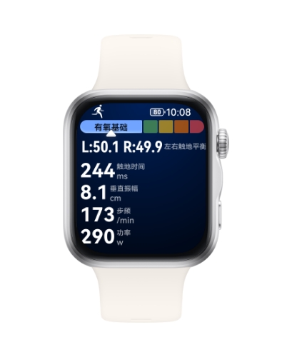 HUAWEI WATCH FIT 5 表盘显示跑步功率数据，展示了手表支持跑步时计算功率的功能