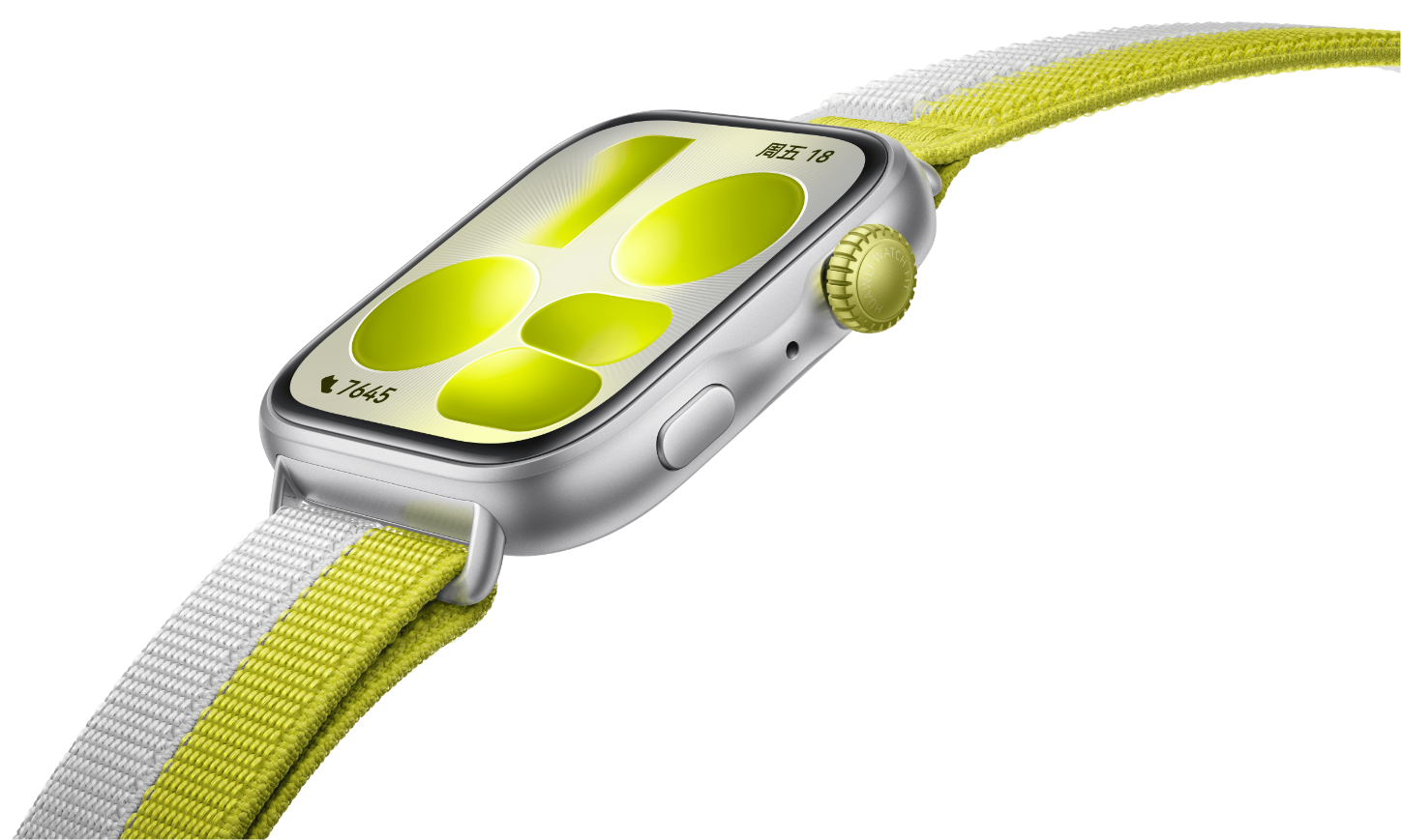 光织银 HUAWEI WATCH FIT 5 侧视图，展示了手表轻薄设计