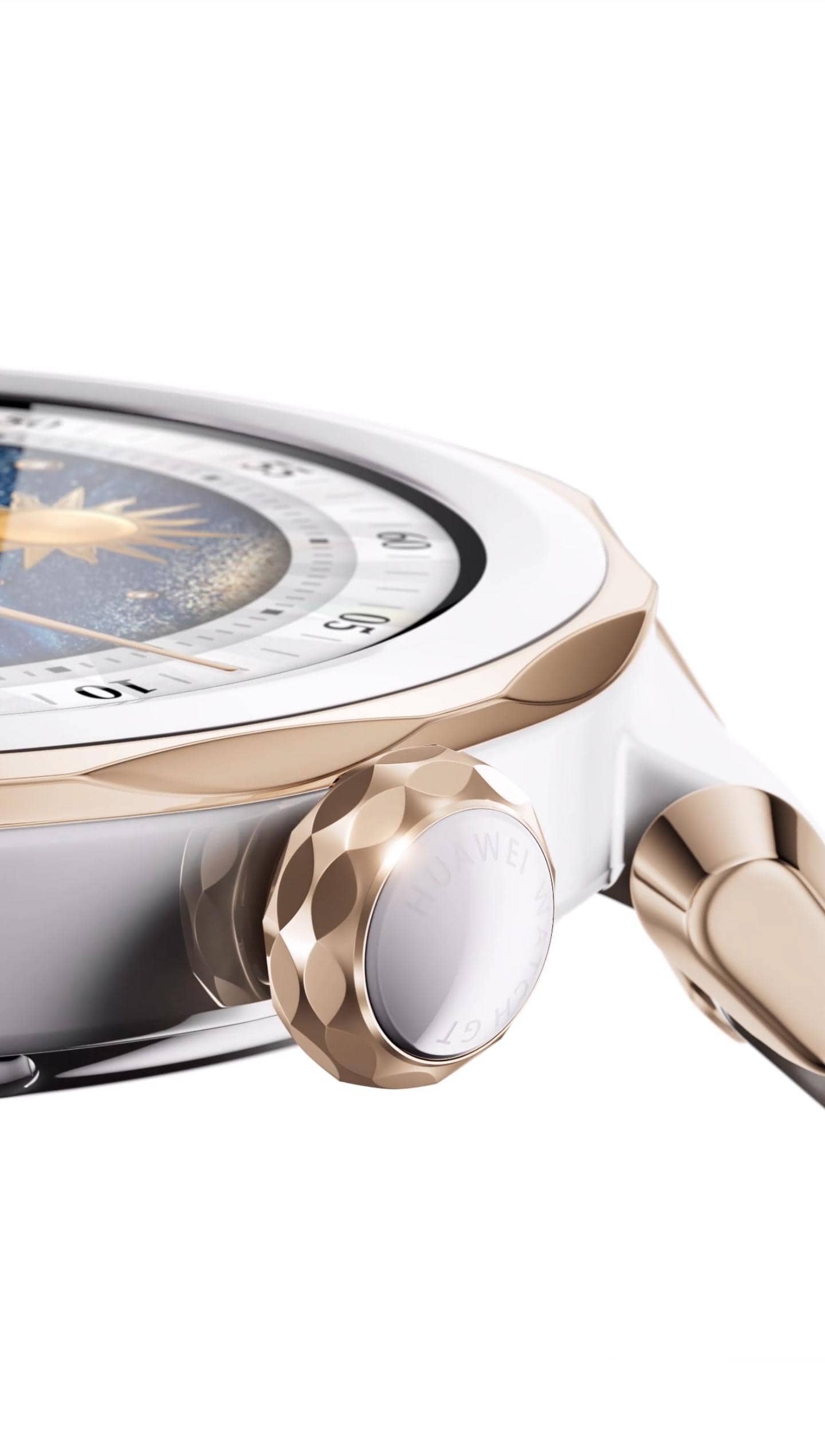 展示 HUAWEI WATCH GT 5 Pro 42mm 的经典款,搭配钛合金表圈，白色陶瓷表带