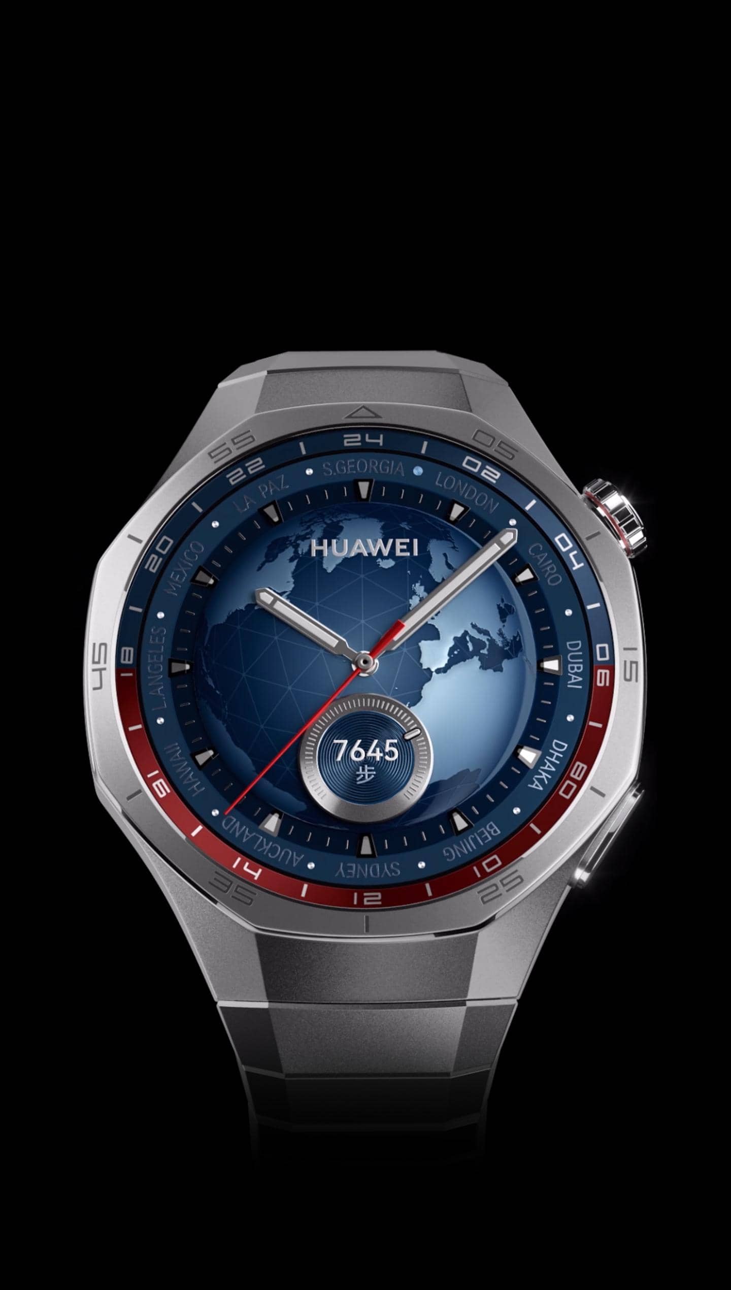 展示 HUAWEI WATCH GT 5 Pro 46mm 的经典款，搭配钛合金表体与钛金属表带