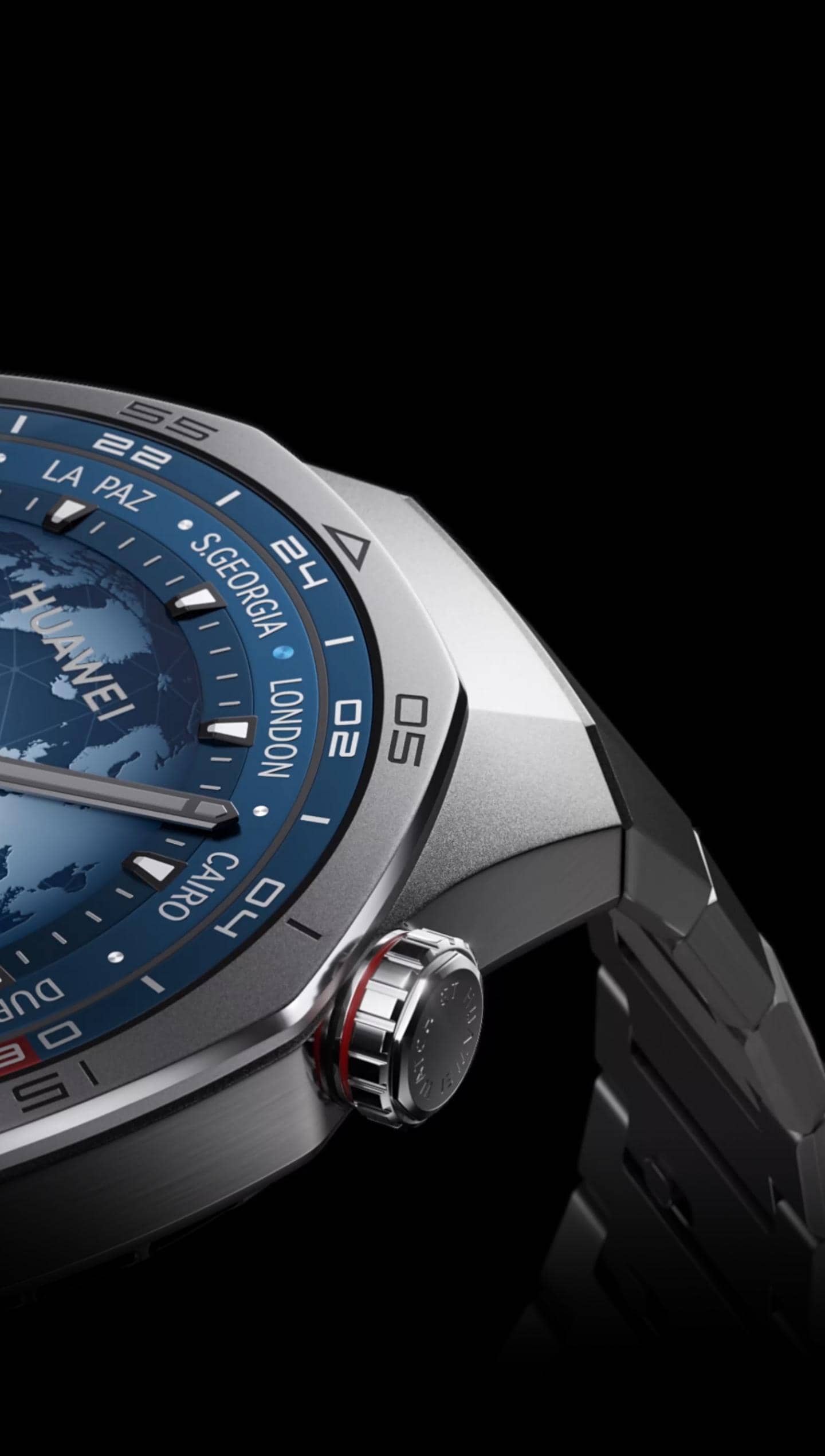 展示 HUAWEI WATCH GT 5 Pro 46mm 的经典款，搭配钛合金表体与钛金属表带