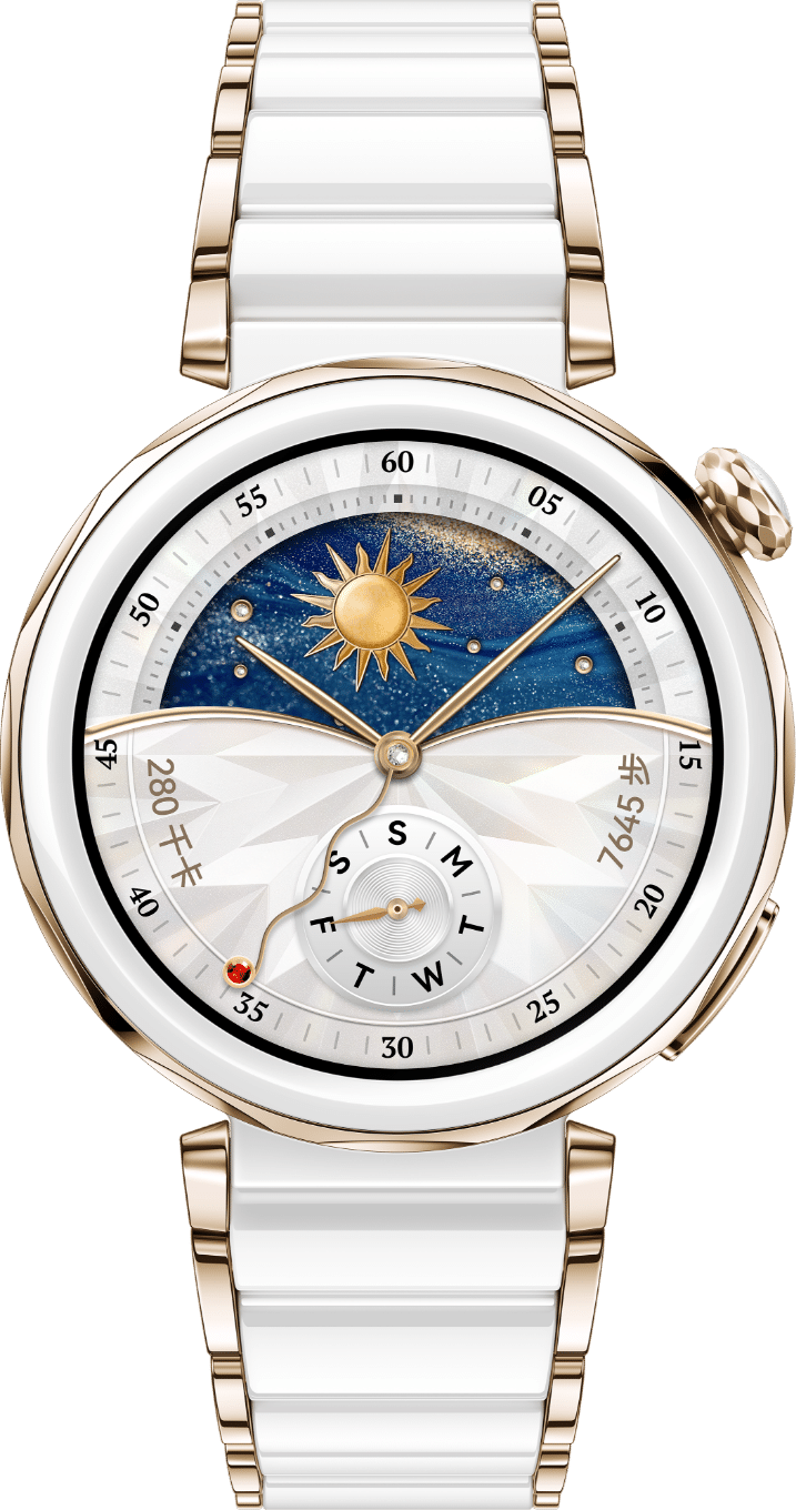 HUAWEI WATCH GT 5 Pro 42mm经典款的正面图与模特佩戴示意图