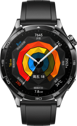 HUAWEI WATCH GT 5 46mm的型号,展示了幻夜黑、托帕蓝、苍山灰、砂砾棕的手表配色