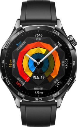 HUAWEI WATCH GT 5 46mm的型号,展示了幻夜黑、托帕蓝、苍山灰、砂砾棕的手表配色