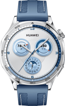 HUAWEI WATCH GT 5 46mm的型号,展示了幻夜黑、托帕蓝、苍山灰、砂砾棕的手表配色