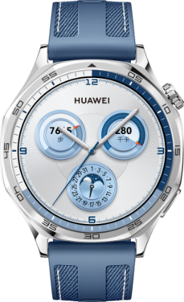 HUAWEI WATCH GT 5 46mm的型号,展示了幻夜黑、托帕蓝、苍山灰、砂砾棕的手表配色