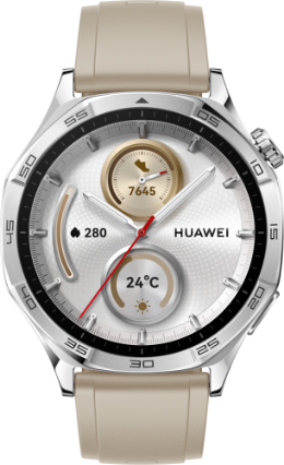HUAWEI WATCH GT 5 46mm的型号,展示了幻夜黑、托帕蓝、苍山灰、砂砾棕的手表配色