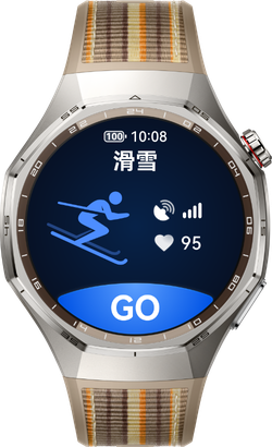 左侧为用户佩戴手表进行滑雪，中间为 HUAWEI WATCH GT 6 Pro 正面图，展示了滑雪功能