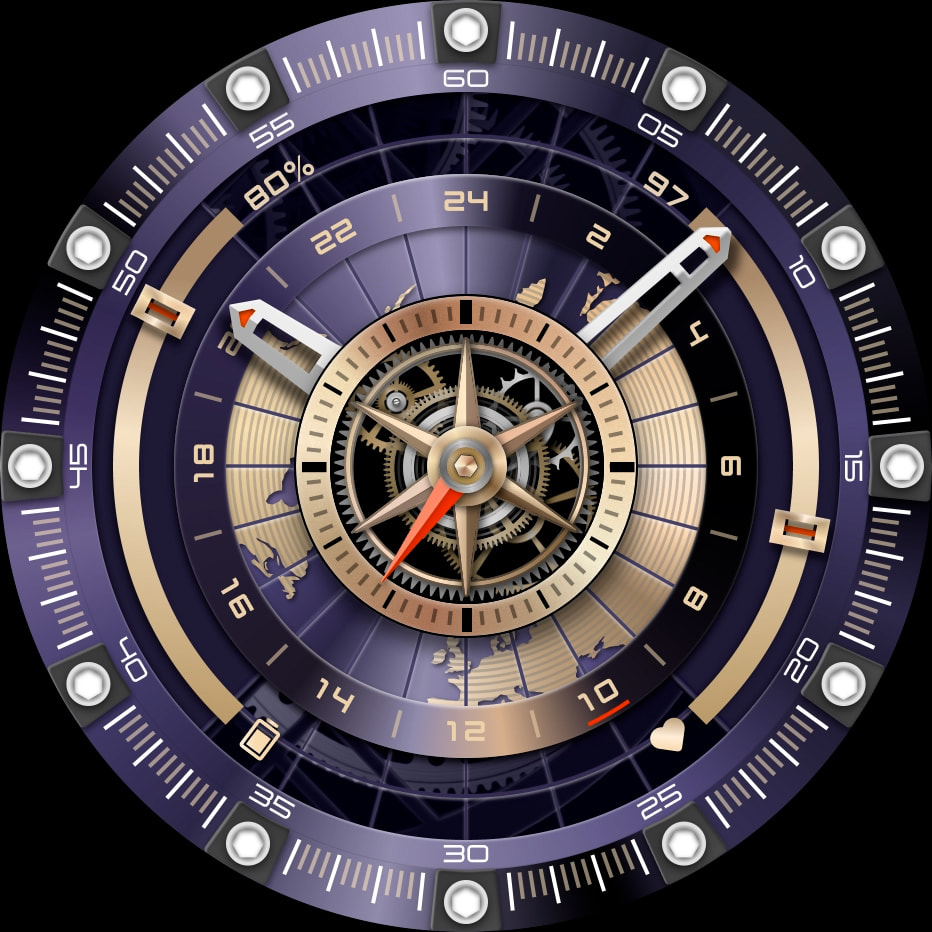 HUAWEI WATCH ULTIMATE DESIGN 非凡大师 紫金款的表盘，展示了专属表盘主题