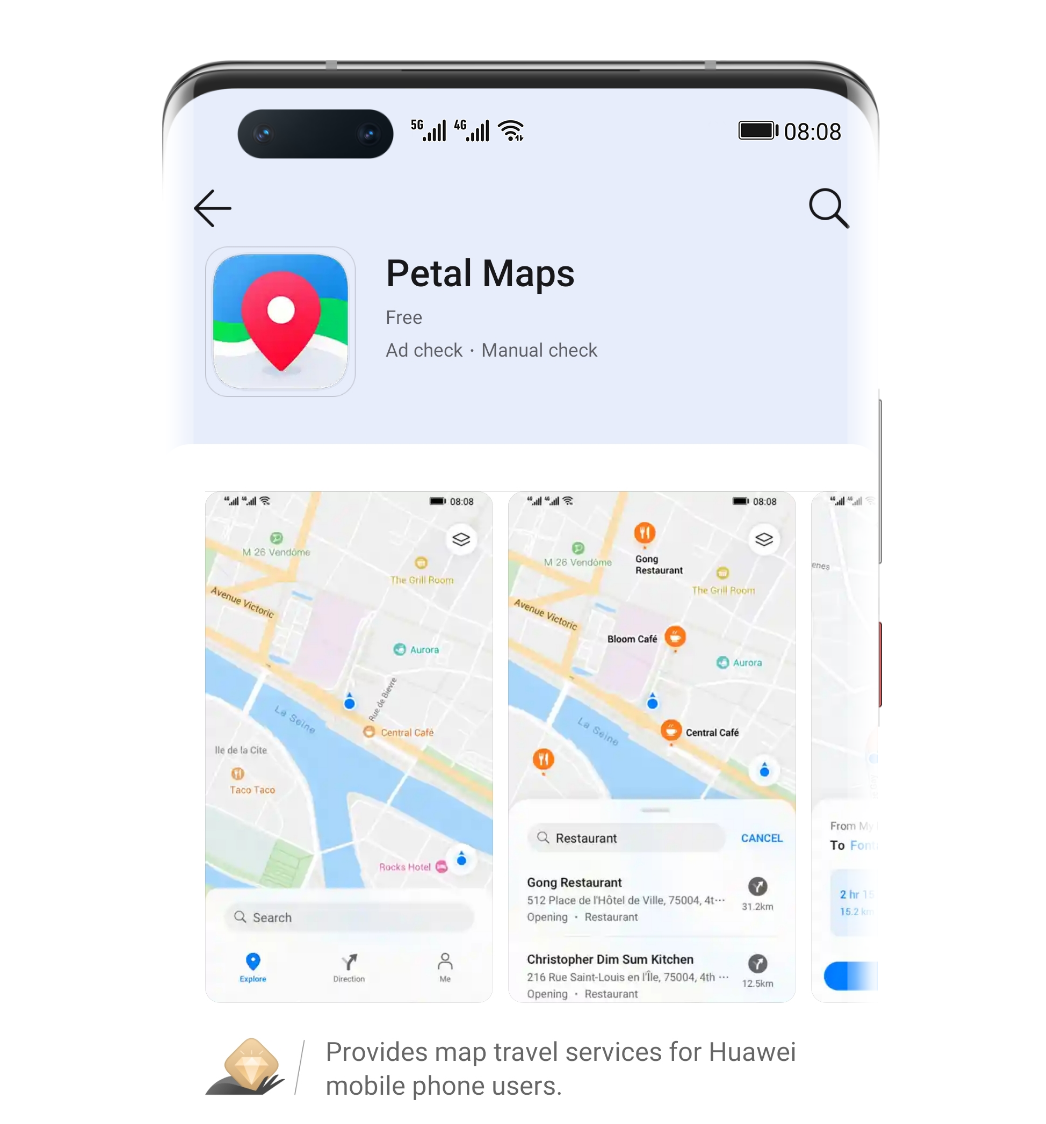 Petal Maps (Betaversionen) kommer vara tillgänglig i HUAWEI AppGallery för smartphones med Huawei
                    Mobile Services.