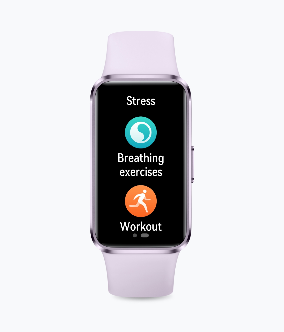 Purple HUAWEI Band 10 features the Panda Huahua watch face, which highlights the device's emotional wellbeing management capabilities