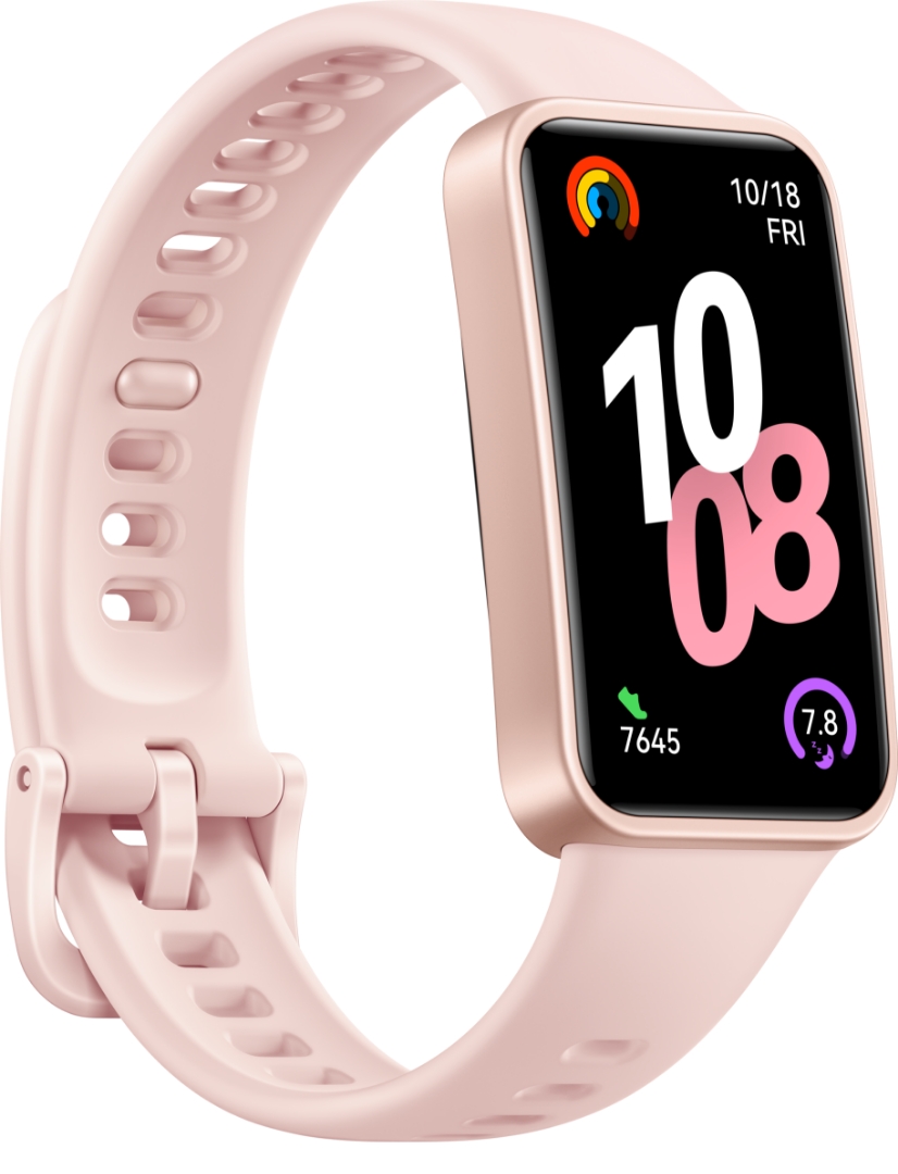 Side view carousel of HUAWEI Band 10, highlighting its colors and materials