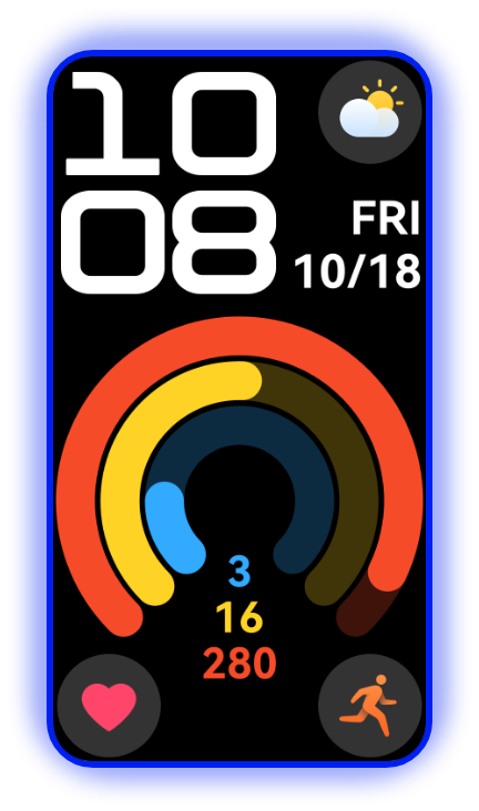 The dial loops on the black HUAWEI Band 10, showcasing the richness of the watch faces
