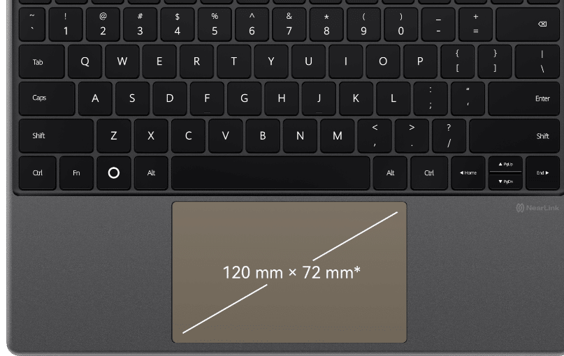 Touch control area of HUAWEI Smart Magnetic Keyboard (Compatible with HUAWEI MatePad Pro 13.2-inch), showcasing the touchpad size and shortcuts