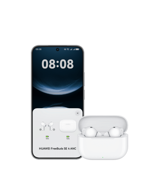 Shows the broad compatibility of HUAWEI FreeBuds SE 4 ANC with the charging case open