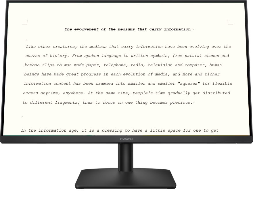 HUAWEI MateView SE 27'' QHD's interface showing two eBook modes