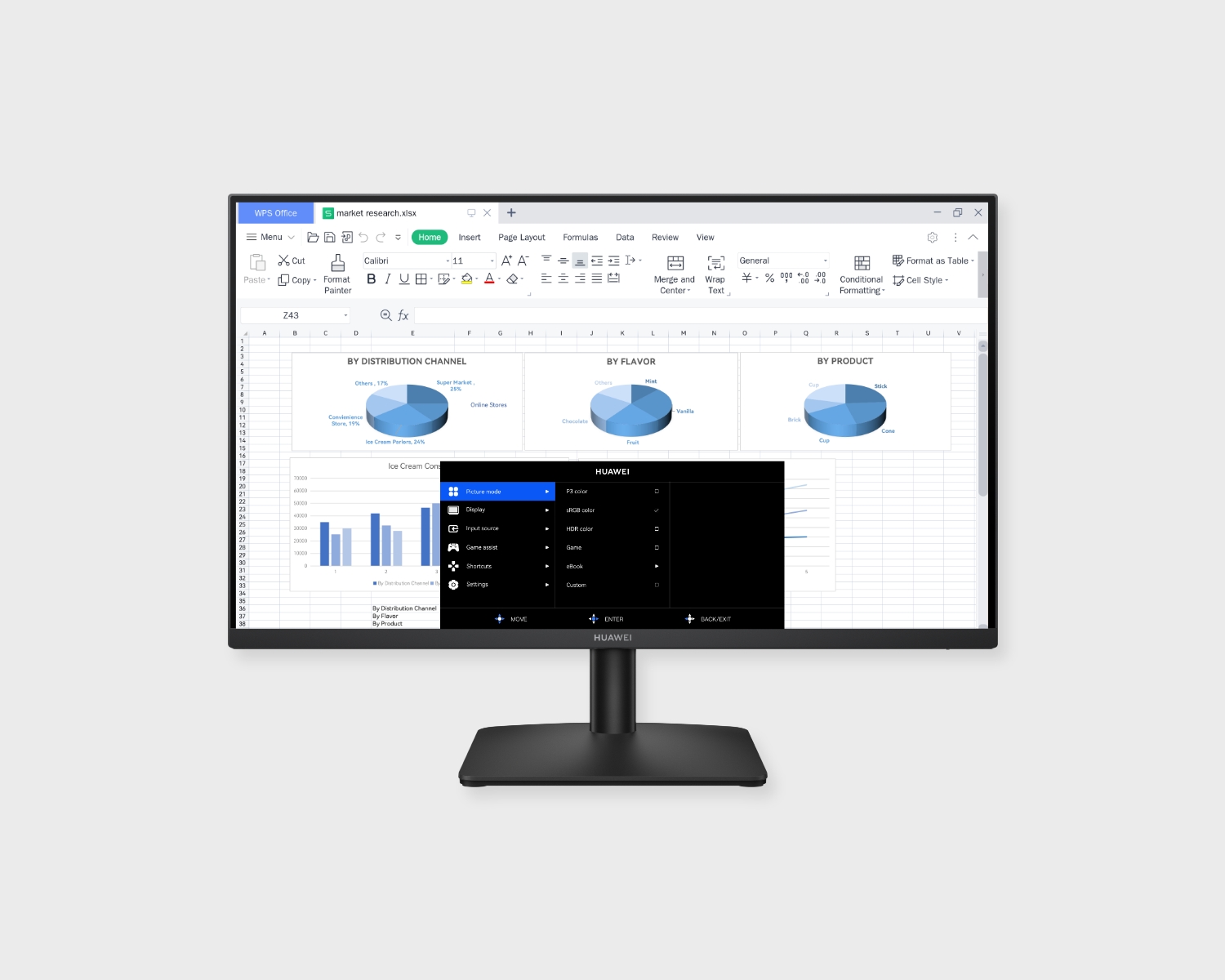 HUAWEI MateView SE 27'' QHD's interface showing sRGB colour mode