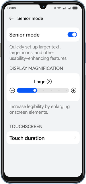 Senior Mode screen on HUAWEI nova Y72S