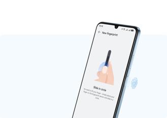 Side view of HUAWEI nova Y72S, displaying the fingerprint enrollment screen