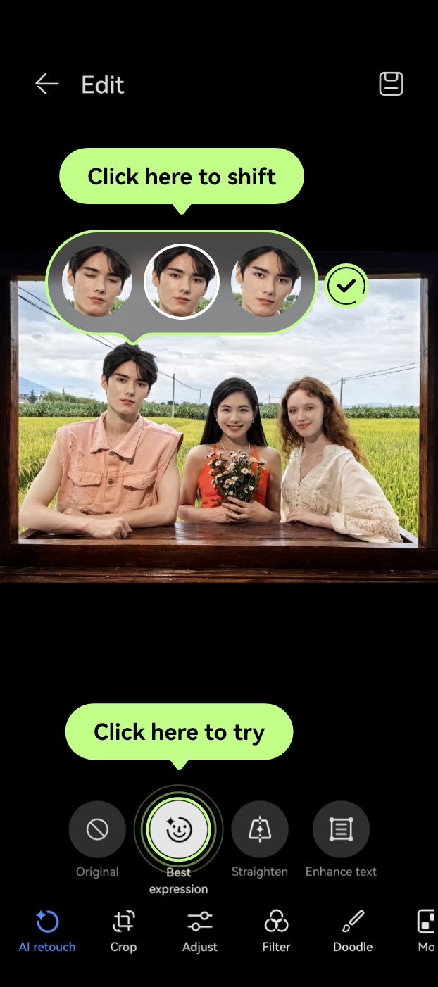 Video demonstrating AI Best Expression on HUAWEI nova 13 Pro