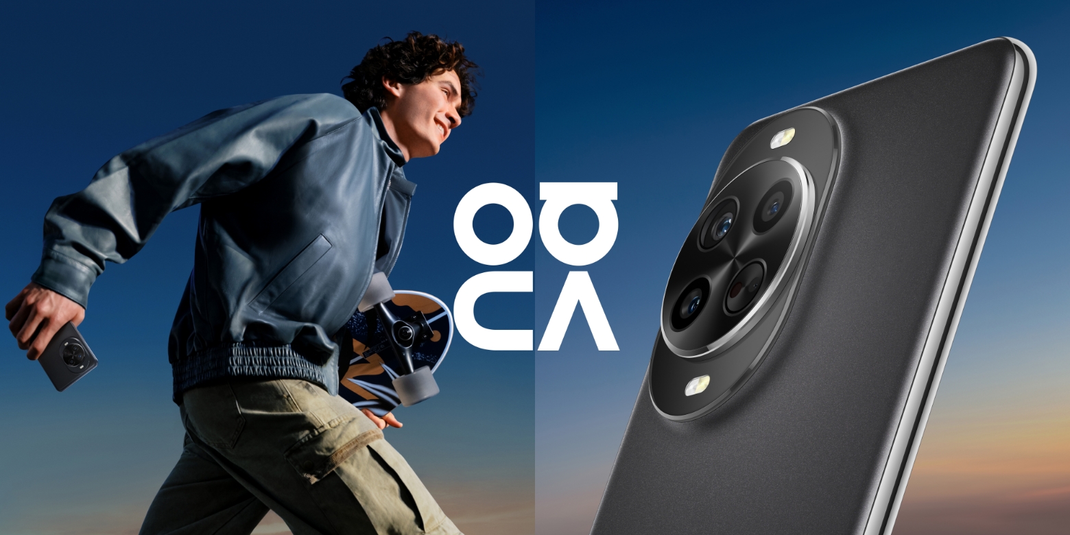 A male model holding a black HUAWEI nova 14 Pro