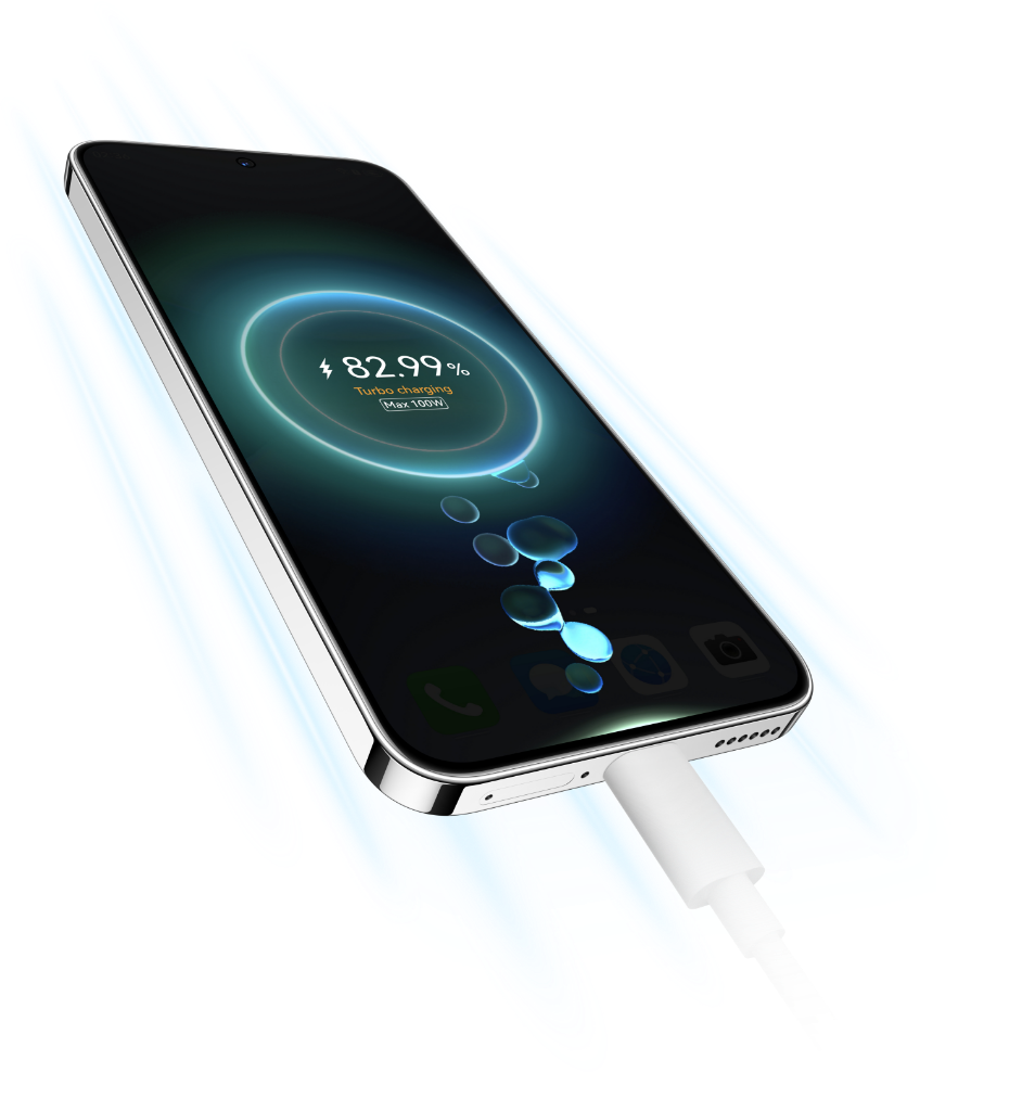 HUAWEI nova 14 being charged, demonstrating 100 W HUAWEI SuperCharge Turbo