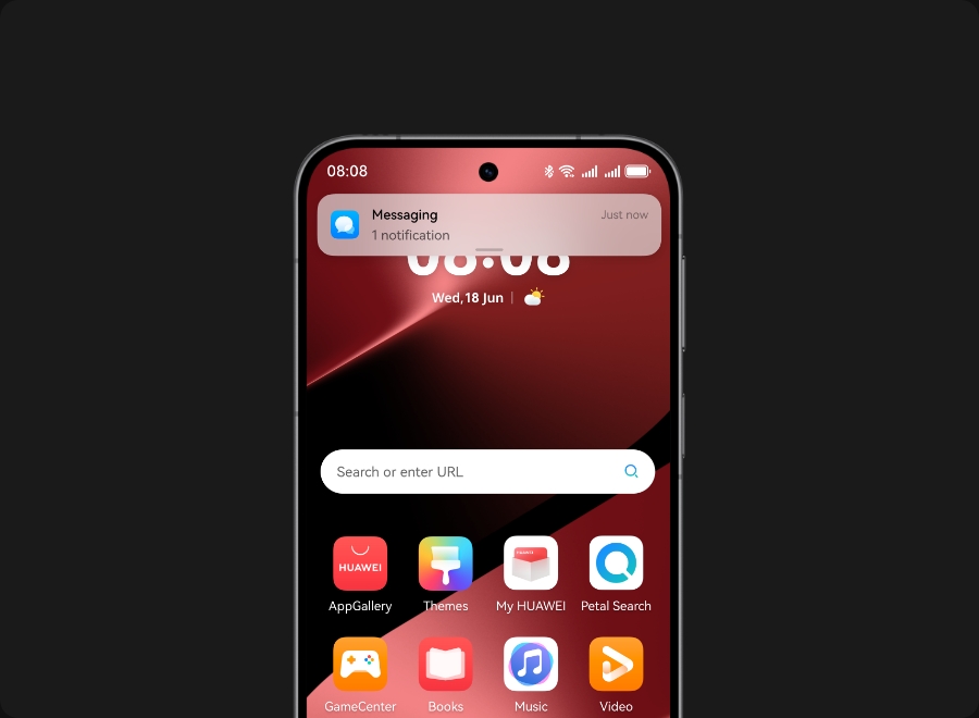 HUAWEI Pura 80 front view with interactive interface, display AI messaging function