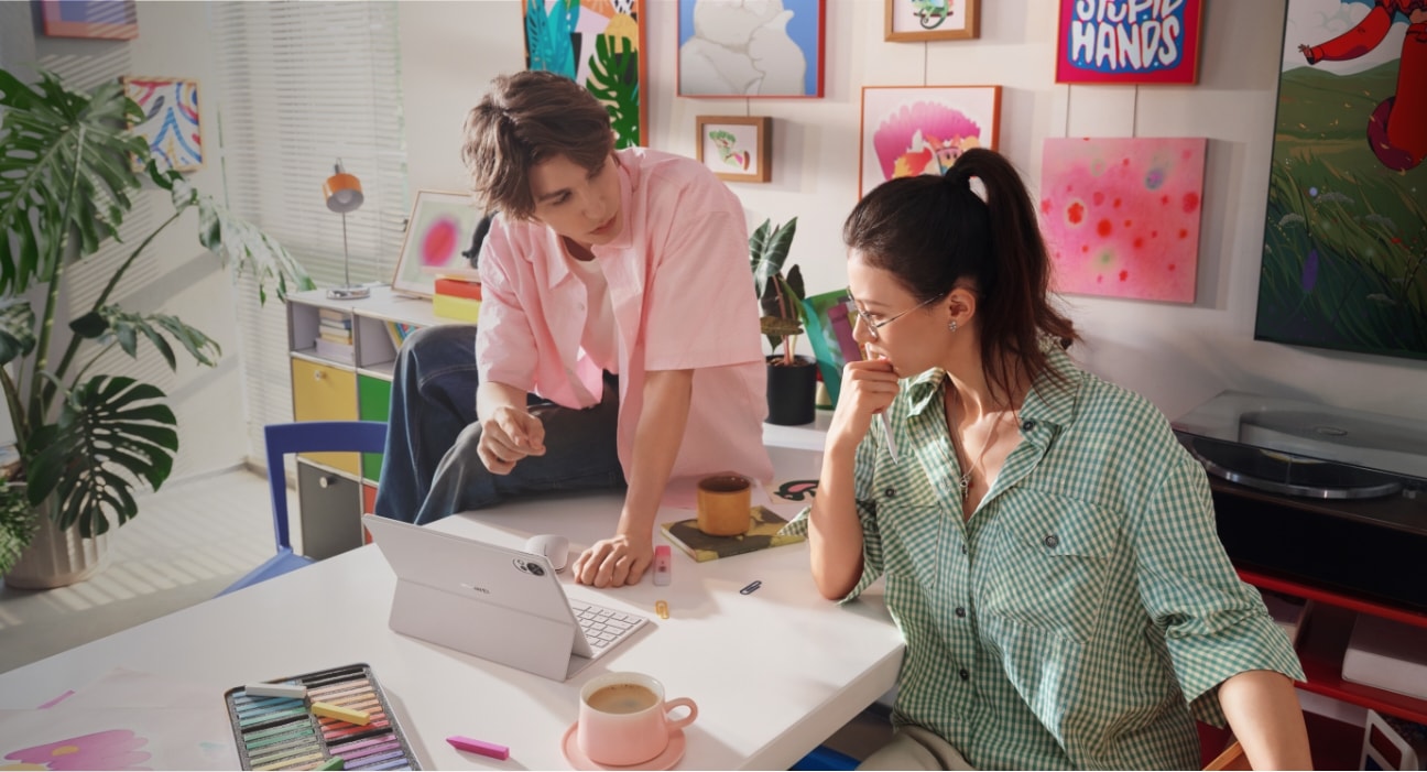 HUAWEI MatePad 12 X Two people working in a creative studio