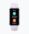 Purple HUAWEI Band 10 features the Panda Huahua watch face, which highlights the device's emotional wellbeing management capabilities