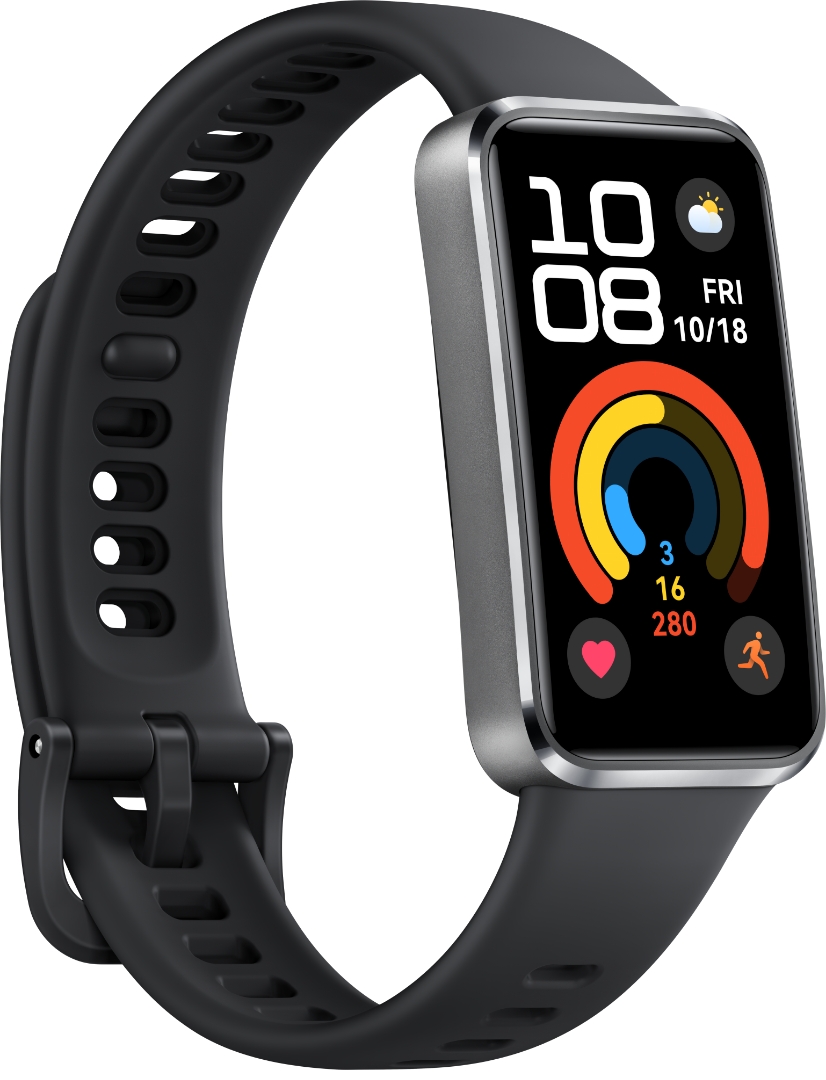 Side view carousel of HUAWEI Band 10, highlighting its colors and materials