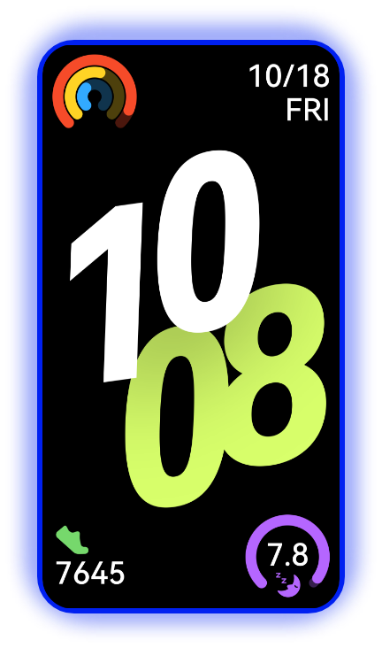 The dial loops on the black HUAWEI Band 10, showcasing the richness of the watch faces