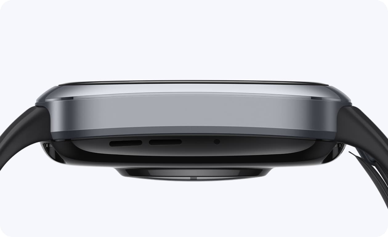 HUAWEI WATCH D2 black side view showing black case,crown,functional buttons