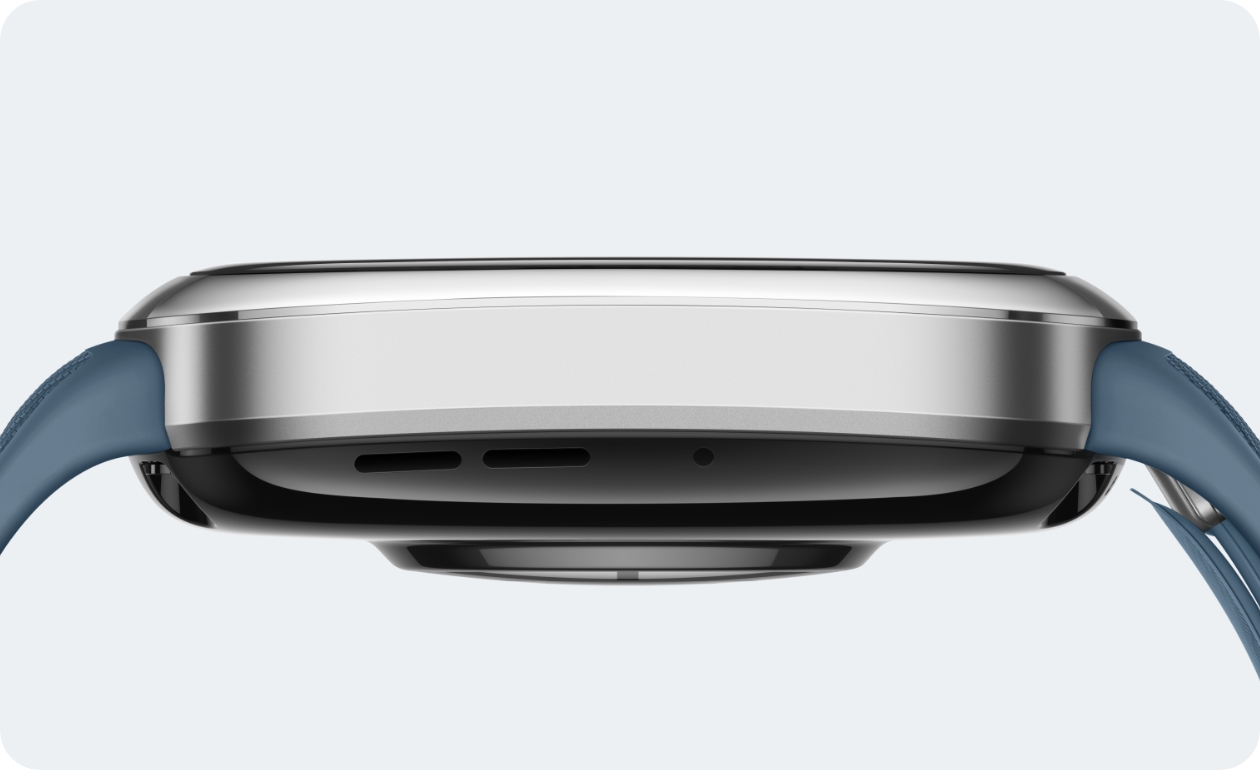 HUAWEI WATCH D2 blue side view showing black case,crown,functional buttons