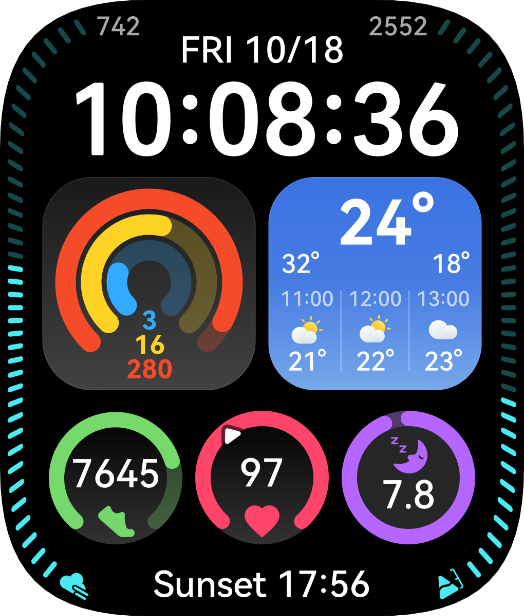 Shows the custom watch face,and panda watch face of HUAWEI WATCH D2 in normal state