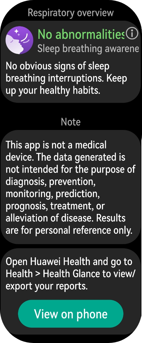 The watch's UI displays respiratory overview