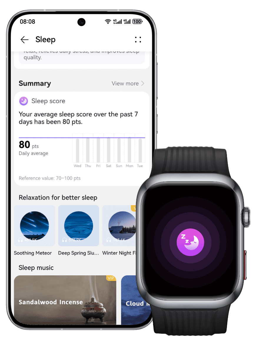 HUAWEI WATCH D2 and the smartphone work together to offer sleep-assisting features