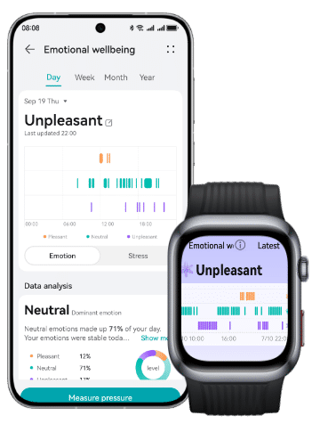 HUAWEI WATCH D2's interface,showing  an emotional wellbeing app,which can provide a breath exercise or workout feature