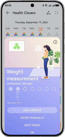 Huawei mobile phone interface,showing the daily check-in