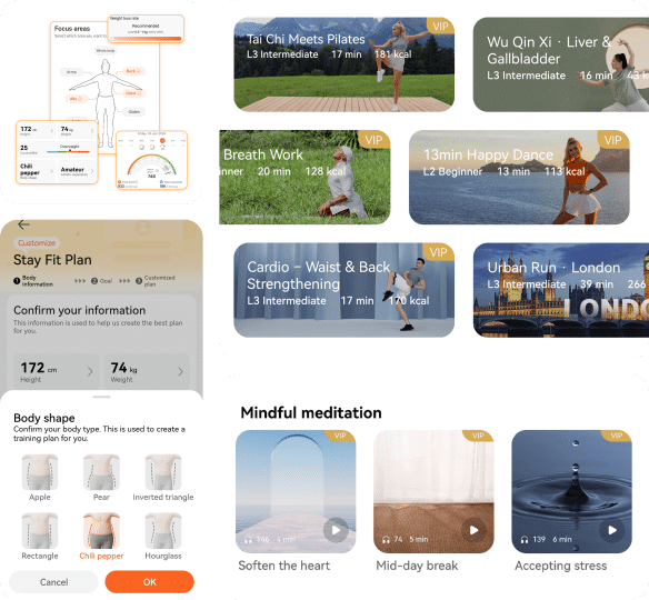 HUAWEI phone's interface,showing the Huawei Watch D2 users are eligible for a free 3-month membership to HUAWEI Health+